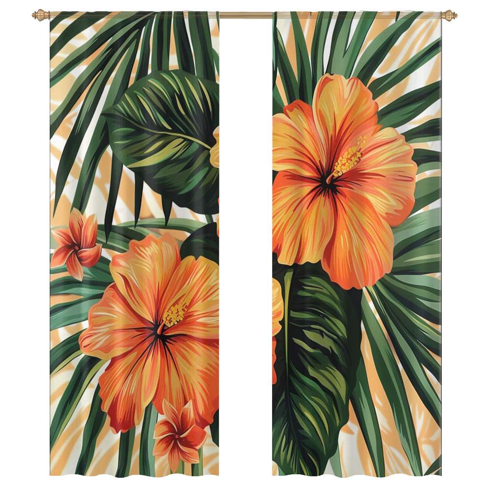 Hawainn Pattern Window Hawaiian Flower Tropical Flower Pattern Sheer Window Curtains for ...