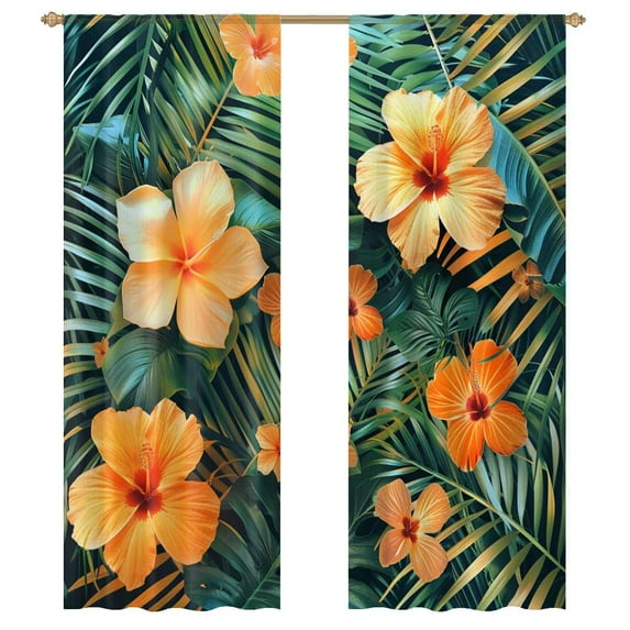 Hawaiian Flower Tropical Flower Pattern Sheer Window Curtains for Living Room Kitchen Bedroom Tulle Voile Hanging Curtain