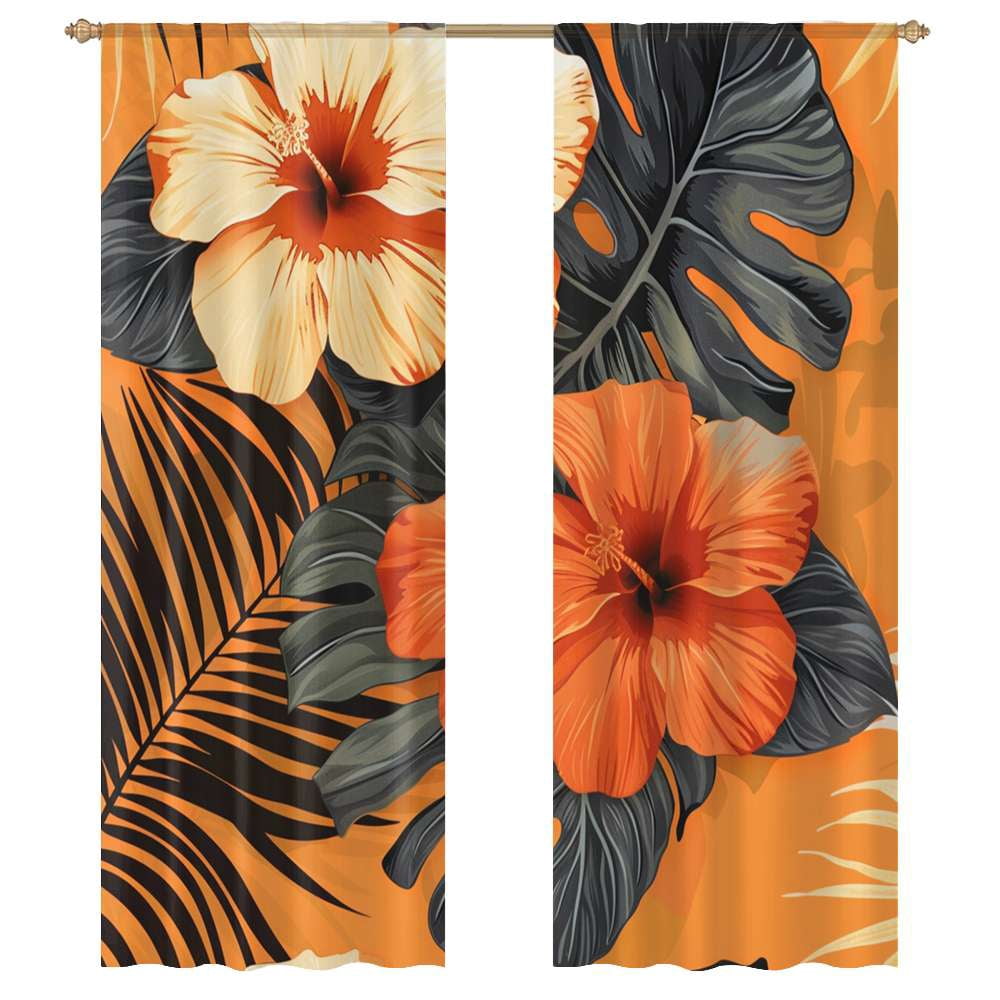 Hawainn Pattern Window Hawaiian Flower Tropical Flower Pattern Sheer Window Curtains for ...