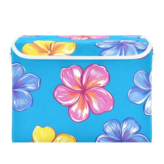Hawaiian Flowers Bright Color Foldable Storage Bin with Lid and Handle Collapsible Storage Box 16.5 x 12.6 x 11.8 inches