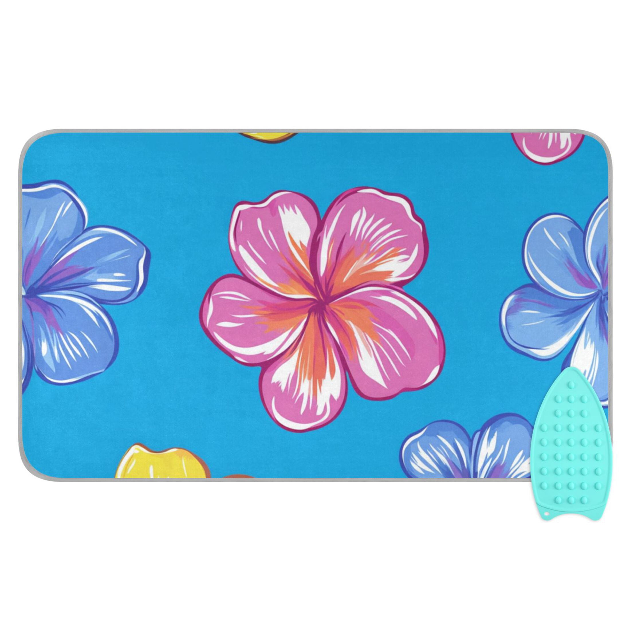 Hawaiian Flowers Bright Color Ironing Mat Blanket Portable Travel Ironing Pad Heat Resistant Pad 47.2" x 27.6”