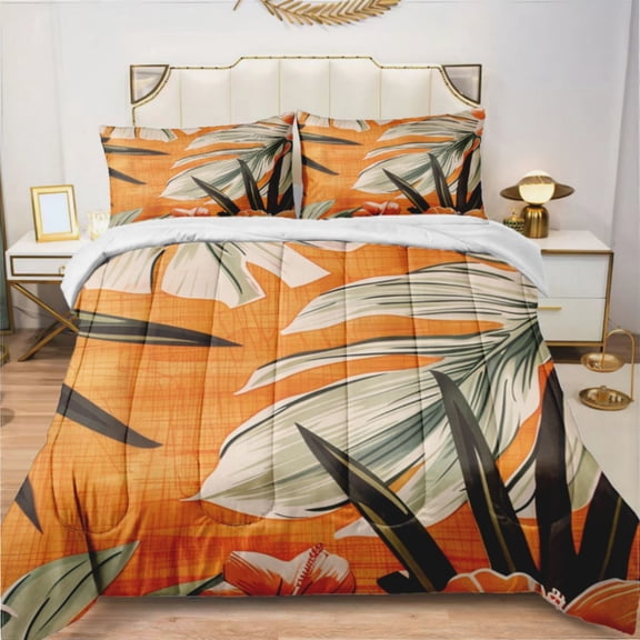 Hawaiian Flowers Palm Leaves Orange Flowers (110) Comforter Set Bedding Set Duvet Set Set 3pcs Twin Size