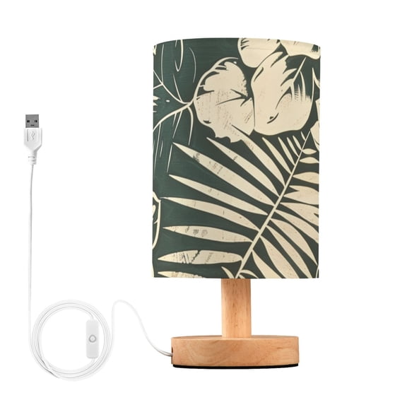 Hawaiian Flowers Palm Leaves Table Lamp with USB Port LED Warm Light Lamp Night Light Home Decor