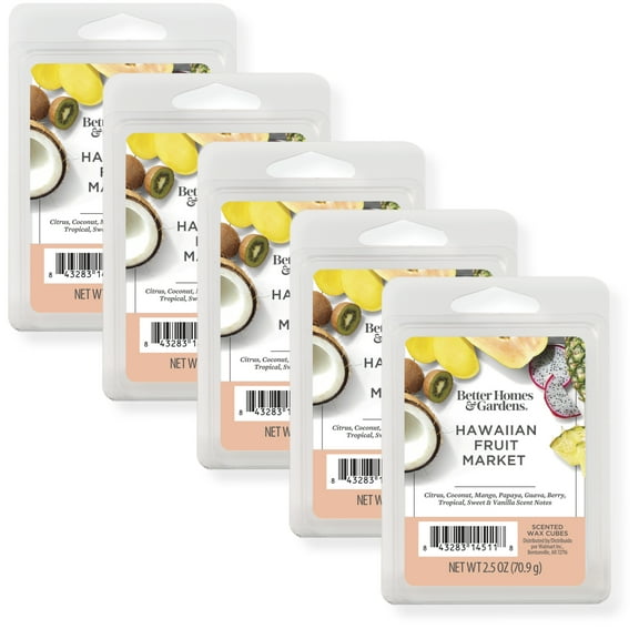 Hawaiian Fruit Market Scented Wax Melts, Better Homes & Gardens, 2.5 oz (5-Pack)