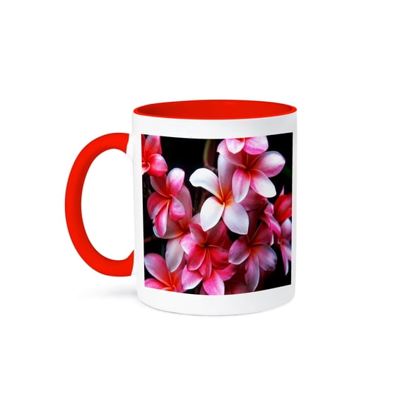 3dRose, Hawaiian Fuchsia Colored Plumeria Flowers, 11oz Two-Tone Red Mug