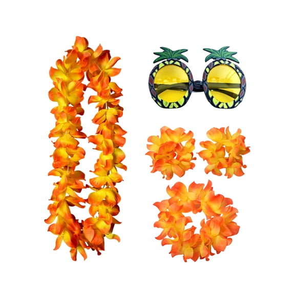 Hawaiian Garland Artificial Flowers Fabric Neck Loop for Luau Party Costumes (Orange)