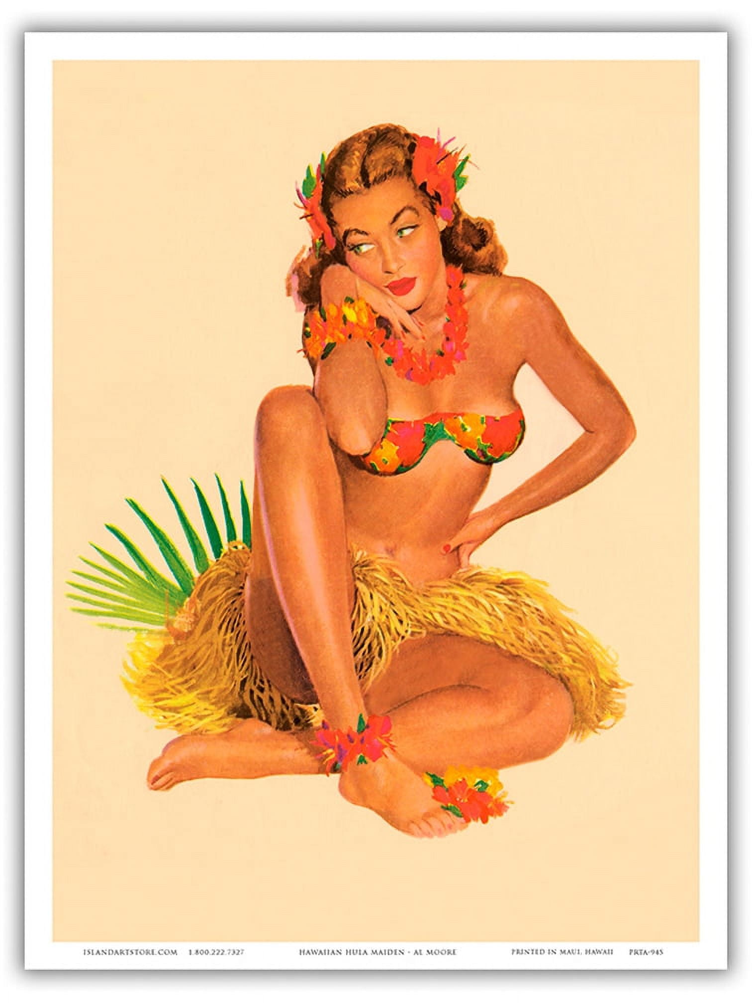 al more アル・ムーア　ピンナップ Hawaiian Girl - Month of June - Vintage Pin Up Girl Print by