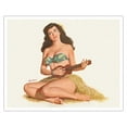 thumbnail image 1 of Hawaiian Girl Playing the ʻUkulele - Vintage Pin Up Girl Print by Al Moore c.1951 - Fine Art Matte Paper Print (Unframed) 16x20in, 1 of 4