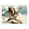 thumbnail image 1 of Hawaiian Girl playing Ukulele - Vintage Hawaiian Hand-Colored Postcard c.1940s - Bamboo Fine Art 290gsm Paper Print (Unframed) 24x32in, 1 of 4