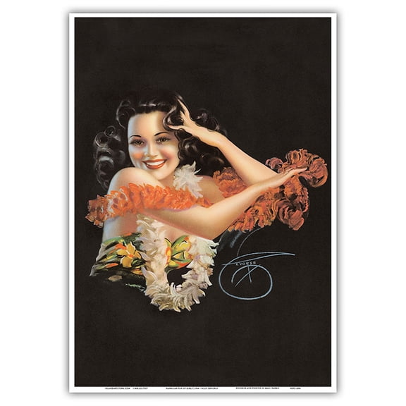 Hawaiian Glamour Girl in Lei’s - Vintage Pin Up by Billy DeVorss c.1946 - Master Art Print 10in x 14in