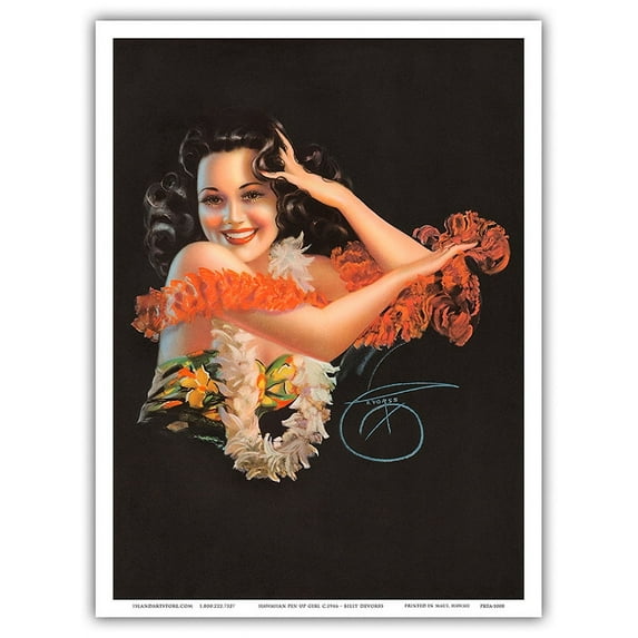 Hawaiian Glamour Girl in Lei’s - Vintage Pin Up by Billy DeVorss c.1946 - Master Art Print (Unframed) 9in x 12in