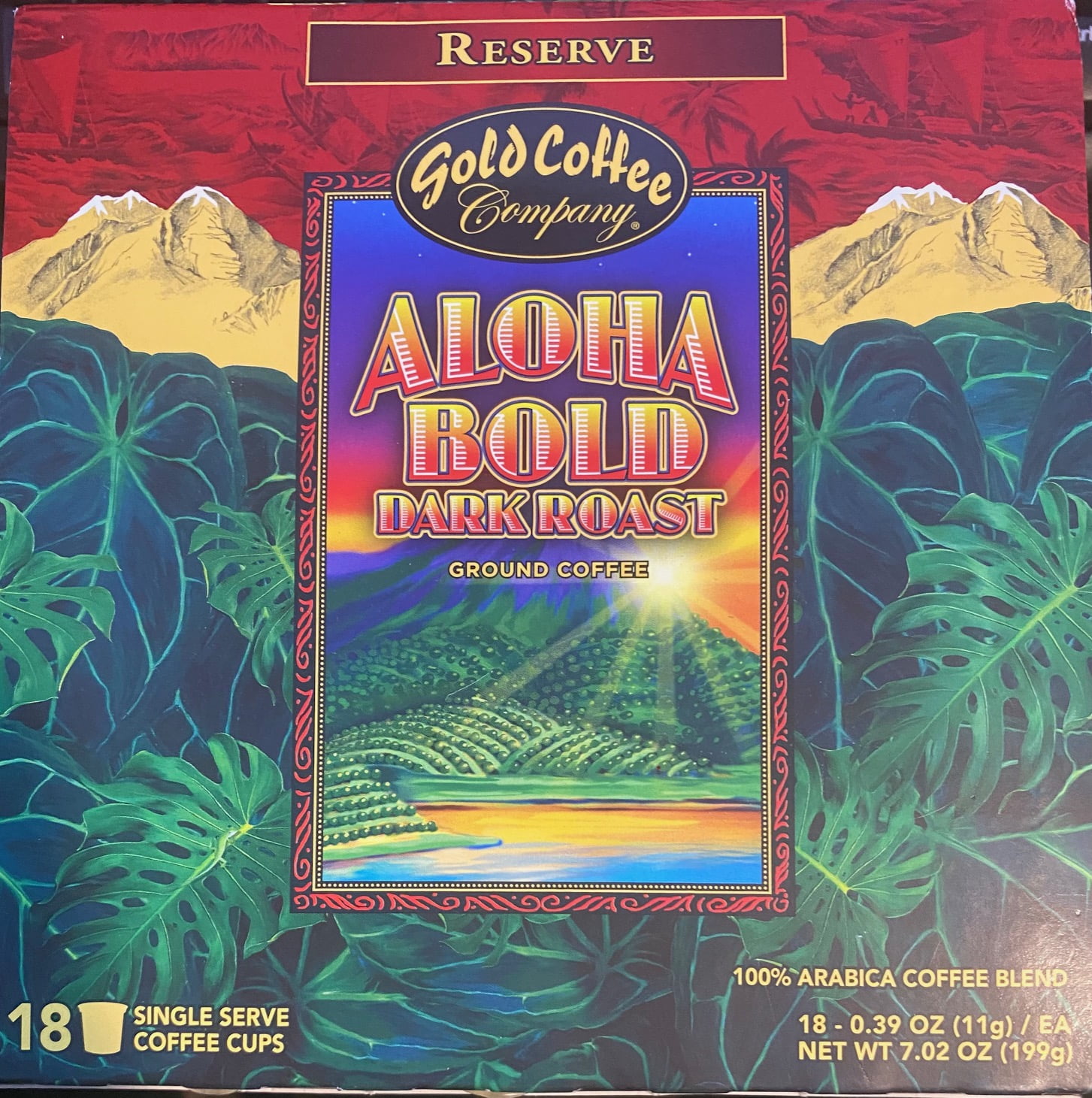 Hawaiian Gold Aloha Bold Dark Roast Blend Coffee 18ct. Kcup 2.0 net wt 7.02 oz