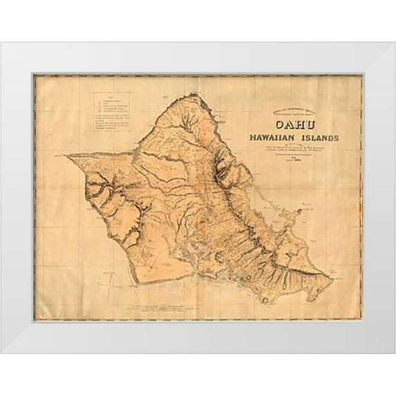 Hawaiian Government Survey 32x25 White Modern Wood Framed Museum Art Print Titled - Oahu, Hawaiian Islands, 1881
