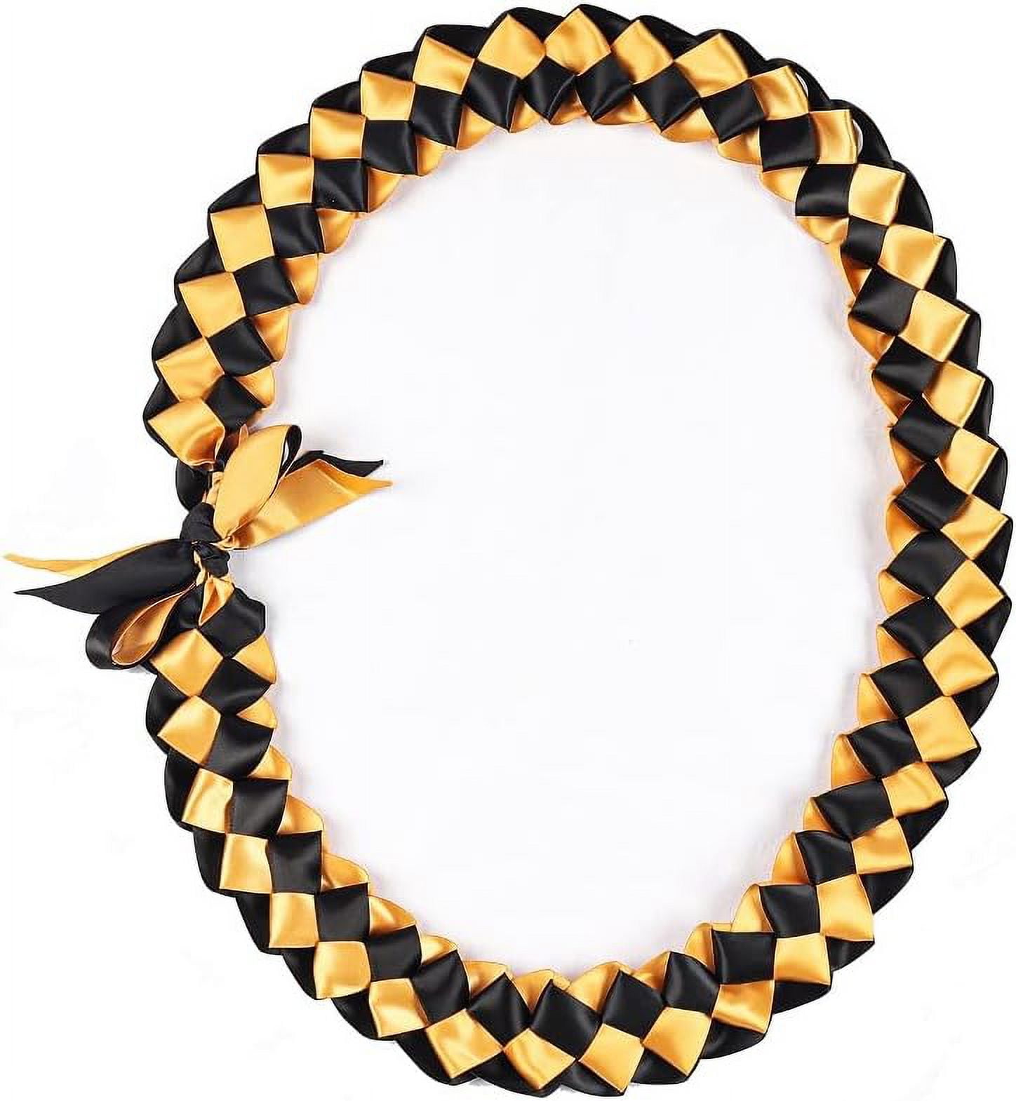 Graduation Kukui Nut Lei Necklace – Adjustable Ribbon Bow Closure – Hawaiian Style Gift For Graduates