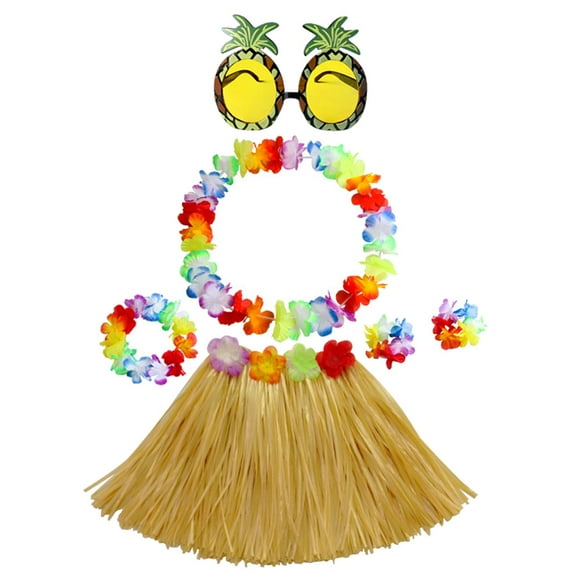Hawaiian Grass Skirt Pineapple Sunglasses for Kids Girls Women Summer Beach straw color
