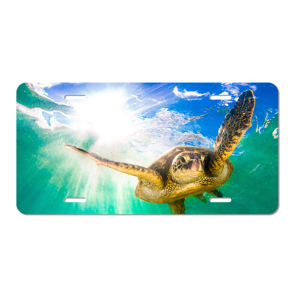 Hawaiian Green Sea Turtle License Plate Personalized License Plate Cover Aluminum Anti-Rust Metal Car Plates Tag Car Decoration Accessory for Men Women, 12" x 6"