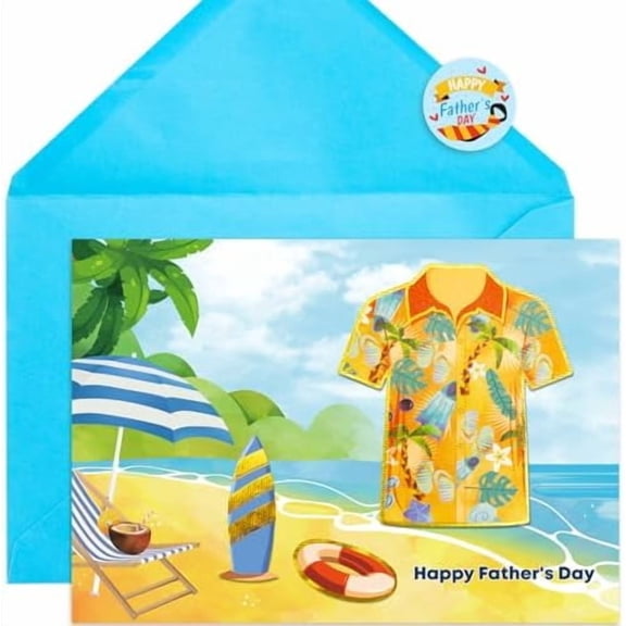 Hawaiian Happy Father's Day Card for Dad Summer Shirt Fathers Day Card with Envelope from Wife Son Daughter$$Office