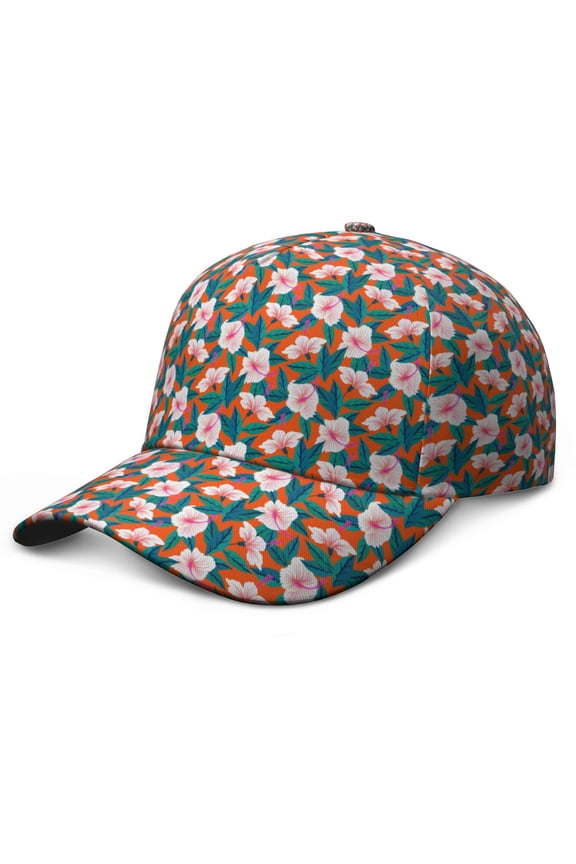 Hawaiian Hibiscus Baseball Cap, Adjustable Dad Hat with UV Protection, Vibrant Colorful Boho Print Performance Hat for Men Women Outdoor Activities
