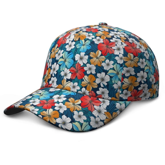 Hawaiian Hibiscus Baseball Cap, Adjustable Dad Hat with UV Protection, Vibrant Colorful Boho Print Performance Hat for Men Women Outdoor Activities