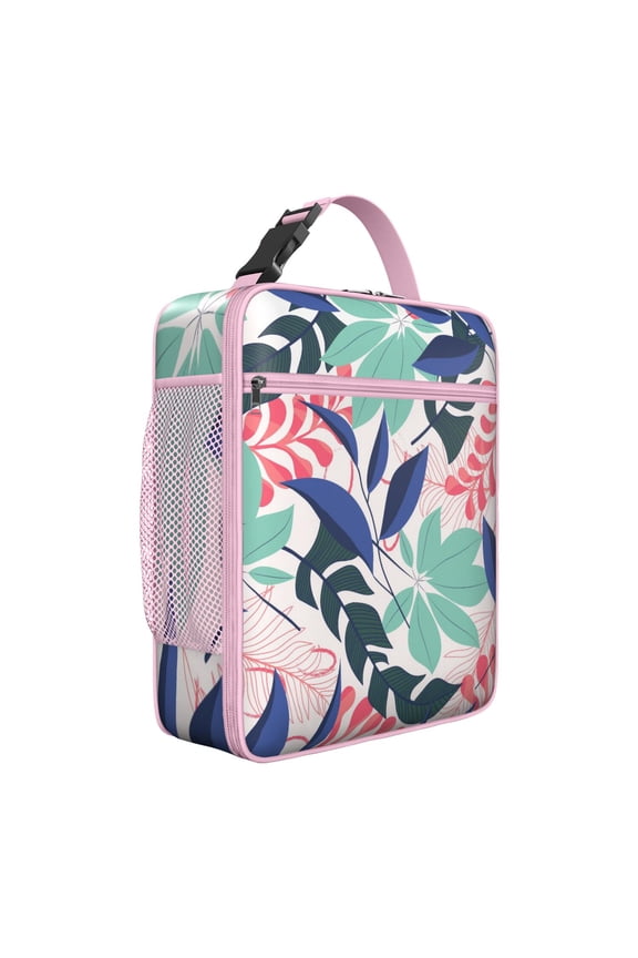 Hawaiian Hibiscus Botanical Jungle Leaves Insulated Lunch Bag – Tropical Floral Hawaiian Print Jungle Leaves Exotic Floral Summer Beach Summer Hawaiian Palm Leaf and Exotic Flowers Tropical Boho Tote