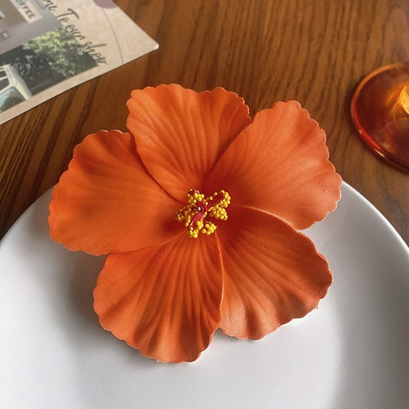 Hawaiian Hibiscus Flower Hair Clip, Plumeria Hibiscus Hair Clips, Flower Accessories for Women Bridal Wedding, Girls Vacation Beach Party, and Festive Outfits (Orange)