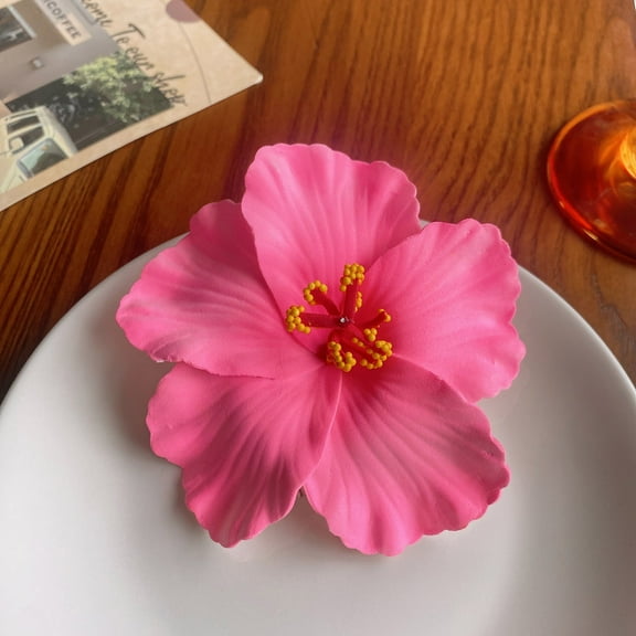 Hawaiian Hibiscus Flower Hair Clip, Plumeria Hibiscus Hair Clips, Flower Accessories for Women Bridal Wedding, Girls Vacation Beach Party, and Festive Outfits (Pink)