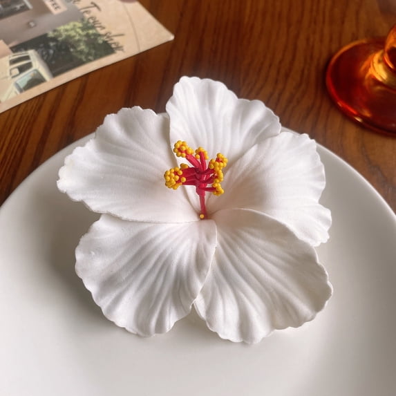 Hawaiian Hibiscus Flower Hair Clip, Plumeria Hibiscus Hair Clips, Flower Accessories for Women Bridal Wedding, Girls Vacation Beach Party, and Festive Outfits (White)