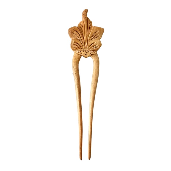 Hawaiian Hibiscus Flower Hand Carved Wood Hair Stick Pick from Hawaii