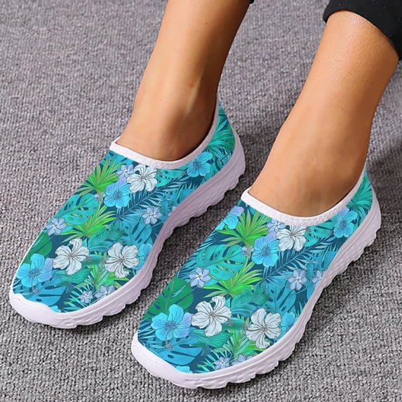 Hawaiian Hibiscus Loafers Tropical Plant Floral Print Comfortable Mesh Shoes Women's Casual Slip On Shoes Chaussure