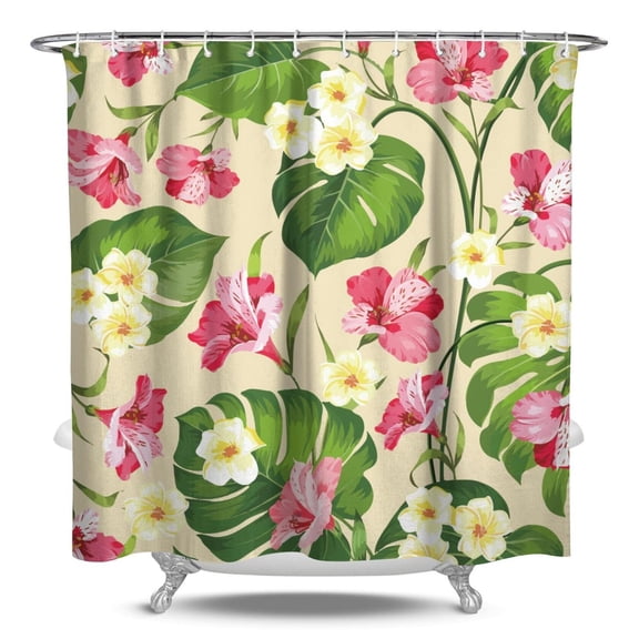Hawaiian Hibiscus Shower Curtain - 84x72 Inch Waterproof Quick-Dry Bathroom Curtain with Metal Grommets & Included Hooks