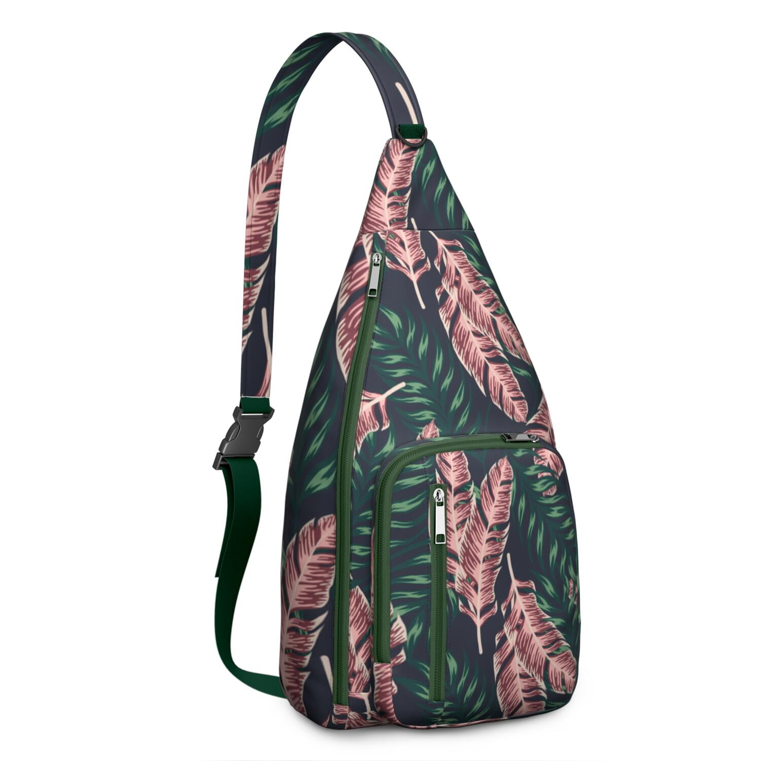 Hawaiian Hibiscus Sling Bag for Women & Men, Multi-Pocket Lightweight Shoulder Bag for Travel