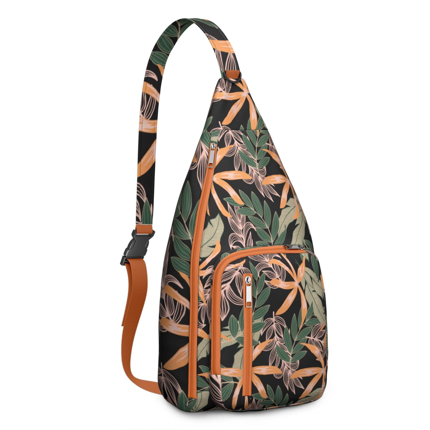 Hawaiian Hibiscus Sling Bag for Women & Men, Multi-Pocket Lightweight Shoulder Bag for Travel