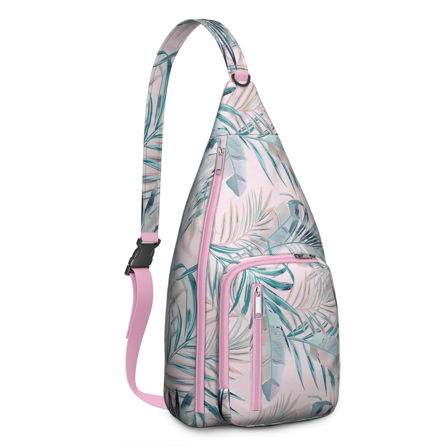 Hawaiian Hibiscus Sling Bag for Women & Men, Multi-Pocket Lightweight Shoulder Bag for Travel