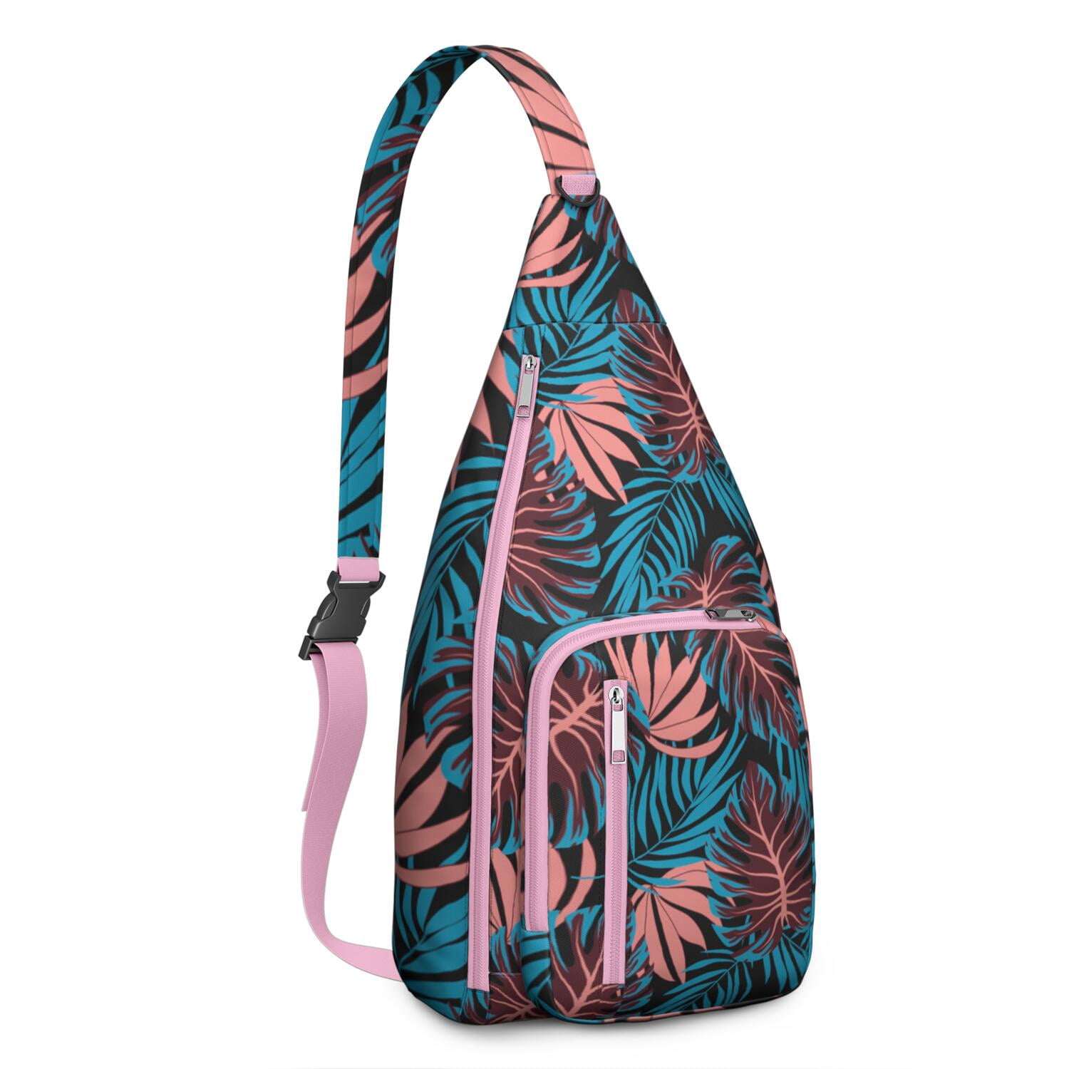 Hawaiian Hibiscus Sling Bag for Women & Men, Multi-Pocket Lightweight Shoulder Bag for Travel