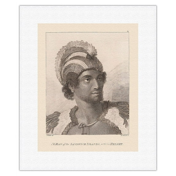 Hawaiian High Chief Kanaʻina nui (The Conquering) - Vintage Engraved Illustration by John Webber c.1770s - Fine Art Rolled Canvas Print (Unframed) 11in x 14in