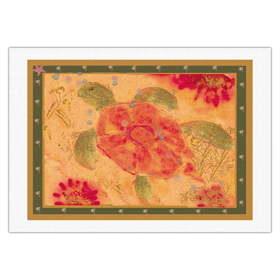 Hawaiian (Honu) Sea Turtle - From an Original Color Painting by Joanne Bolton - Fine Art Rolled Canvas Print 27in x 40in