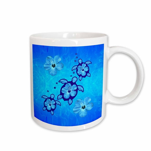 3drose, Hawaiian Honu Turtles and Flowers in the Ocean., 11oz Mug