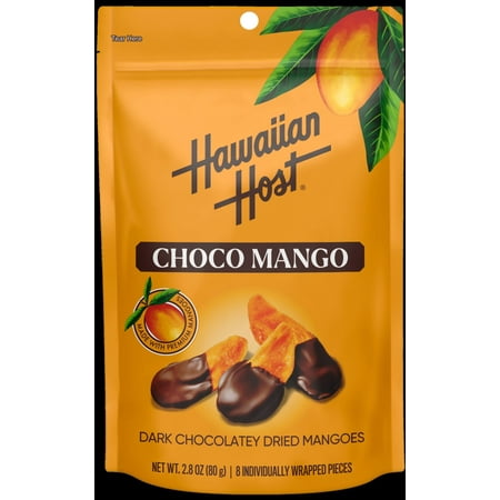 Hawaiian Host Choco Mango – Dark Chocolate Dipped Dried Mango Slices – Tropical Gourmet Snack – 2.8oz (80g) – Individually Wrapped Pieces