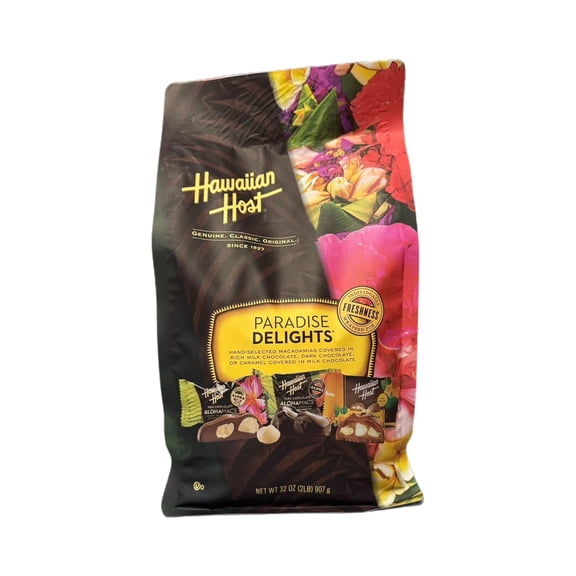 Hawaiian Host Paradise Collection - Paradise Delights Assorted Chocolate Macadamia Nuts - 47 Oz Bag