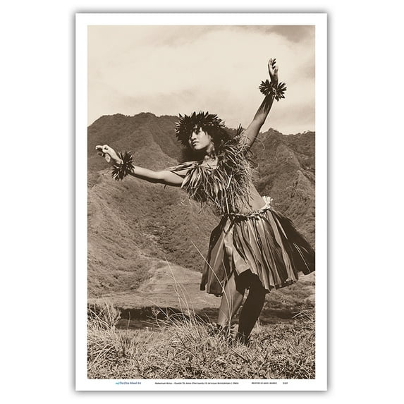 Hawaiian Hula - Dance To Aina (The Land) III - Vintage Sepia Toned Photograph by Alan Houghton c.1960s - Master Art Print (Unframed) 12in x 18in