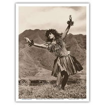 Hawaiian Hula - Dance To Aina (The Land) III - Vintage Sepia Toned Photograph by Alan Houghton c.1960s - Master Art Print (Unframed) 9in x 12in