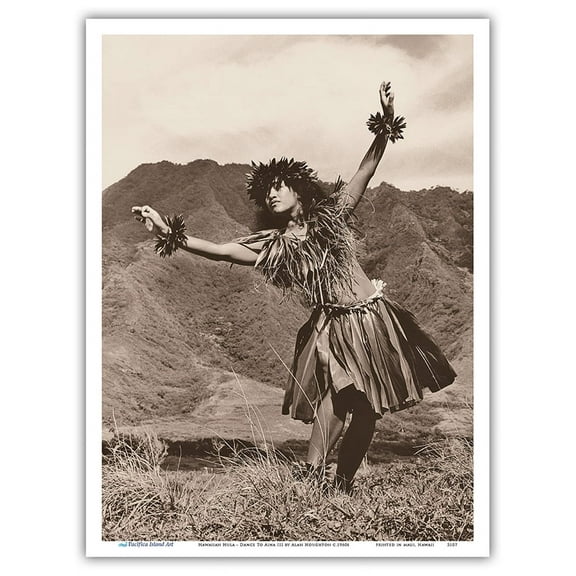 Hawaiian Hula - Dance To Aina (The Land) III - Vintage Sepia Toned Photograph by Alan Houghton c.1960s - Master Art Print (Unframed) 9in x 12in