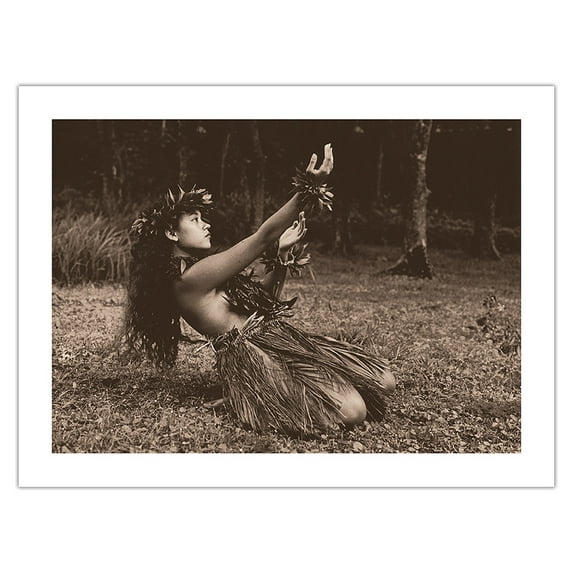 Hawaiian Hula - Dance To Aina (The Land) - Vintage Sepia Toned Photograph by Alan Houghton c.1960s - Bamboo Fine Art 290gsm Paper Print (Unframed) 24x32in