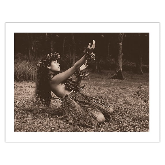 Hawaiian Hula - Dance To Aina (The Land) - Vintage Sepia Toned Photograph by Alan Houghton c.1960s - Bamboo Fine Art 290gsm Paper (Unframed) 17x22in