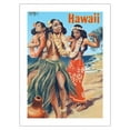 thumbnail image 1 of Hawaiian Hula Dancers on the Beach - Vintage Advertising Poster c.1950s - Fine Art Matte Paper Print (Unframed) 18x24in, 1 of 4