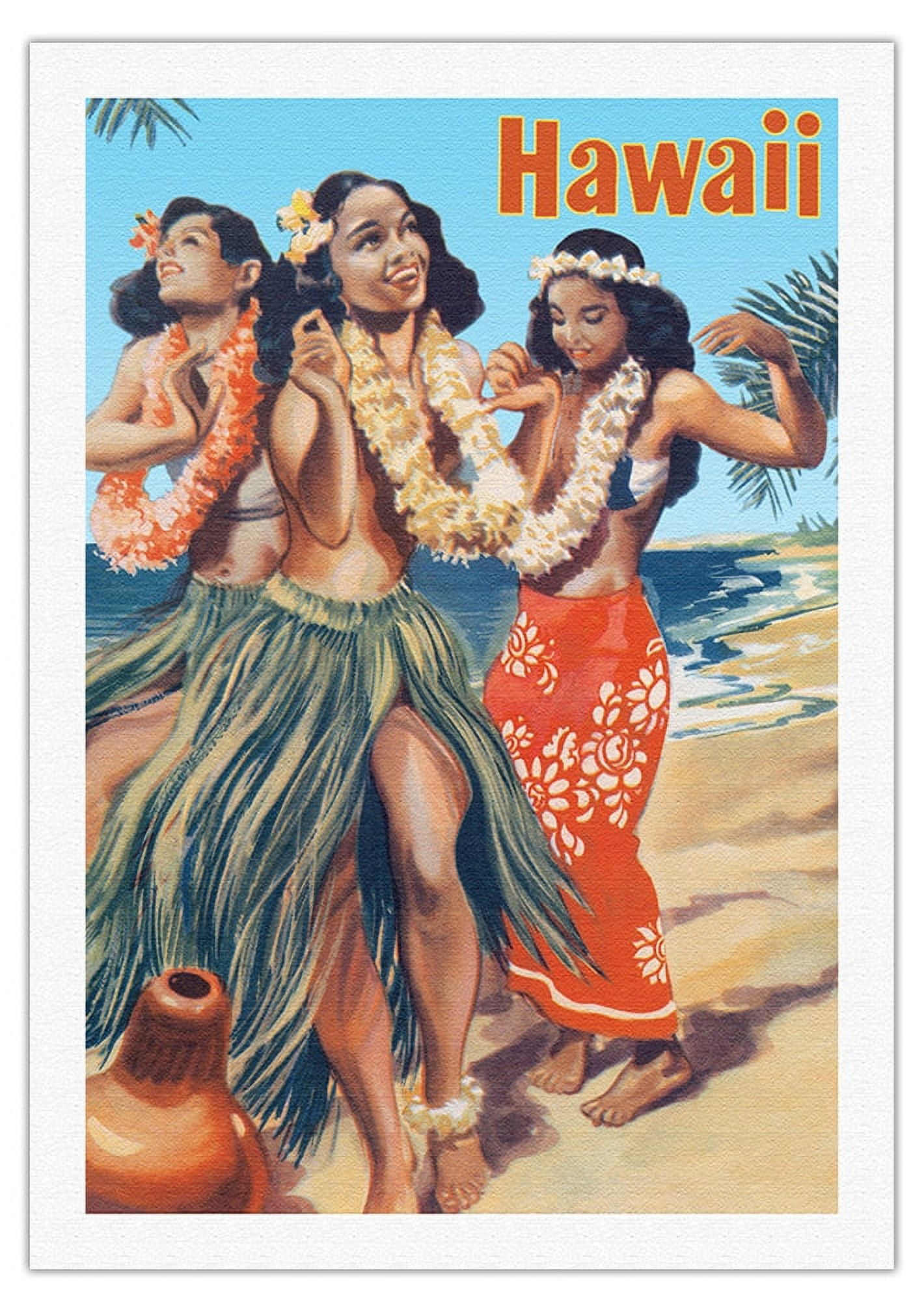 Hawaiian Hula Dancers on the Beach - Vintage Advertising