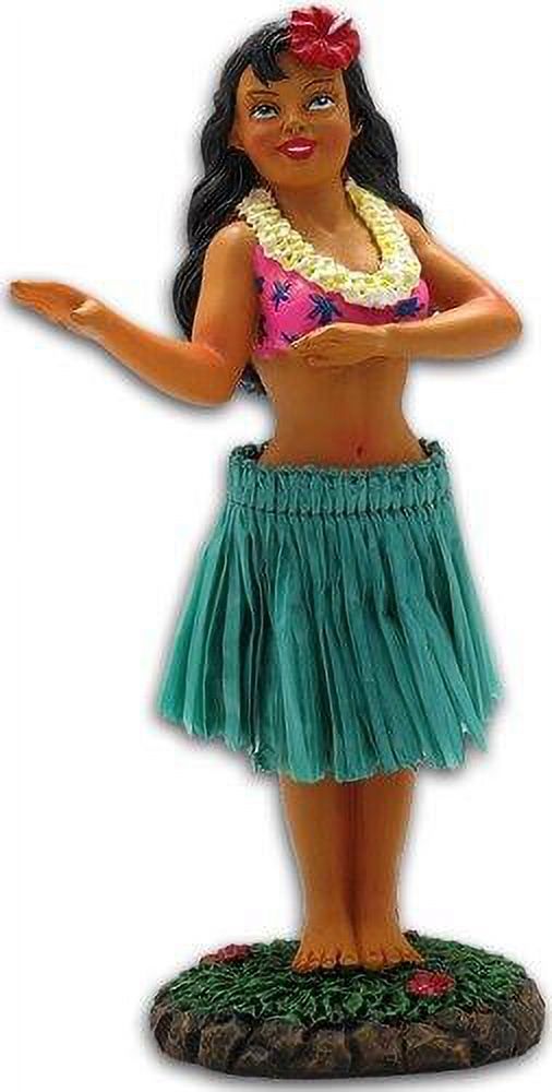 Hawaiian Hula Lady Posing Dashboard Doll – 7" Poly Resin Car Souvenir, Natural Finish