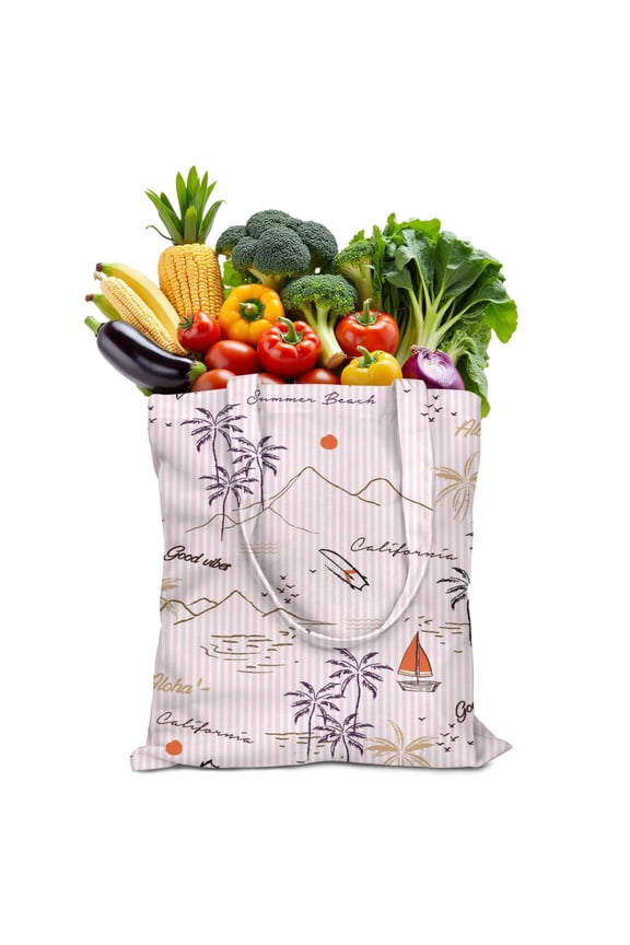 Hawaiian Island Classic Canvas Shopping Bag, Reusable Aloha Print Tote, Eco-Friendly Coastal Paradise Handbag for Women, Lightweight and Foldable