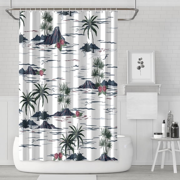 Hawaiian Island Classic Shower Curtain - 72x72 Inch Waterproof Quick-Dry Polyester Fabric Boho Beachy Bath Decor