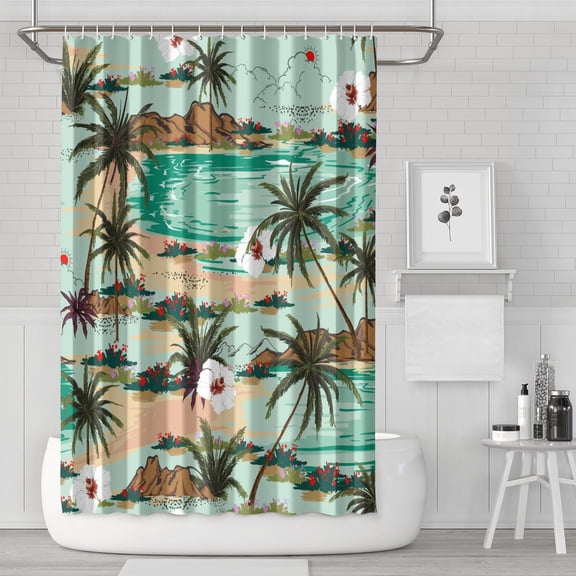 Hawaiian Island Classic Shower Curtain - 72x72 Inch Waterproof Quick-Dry Polyester Fabric Boho Beachy Bath Decor